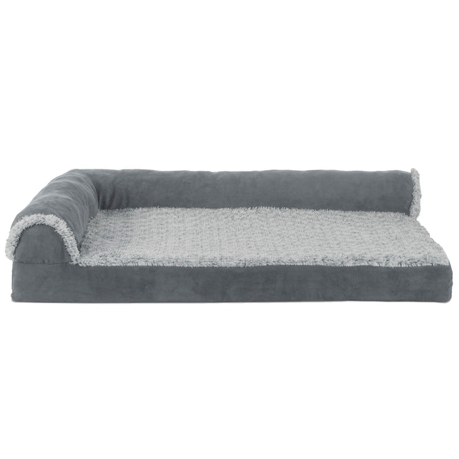 ROYALS RORE| Deluxe Chaise Lounge Dog Bed - Two-Tone Faux Fur & Suede