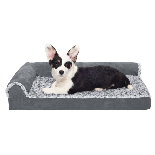 ROYALS RORE| Deluxe Chaise Lounge Dog Bed - Two-Tone Faux Fur & Suede