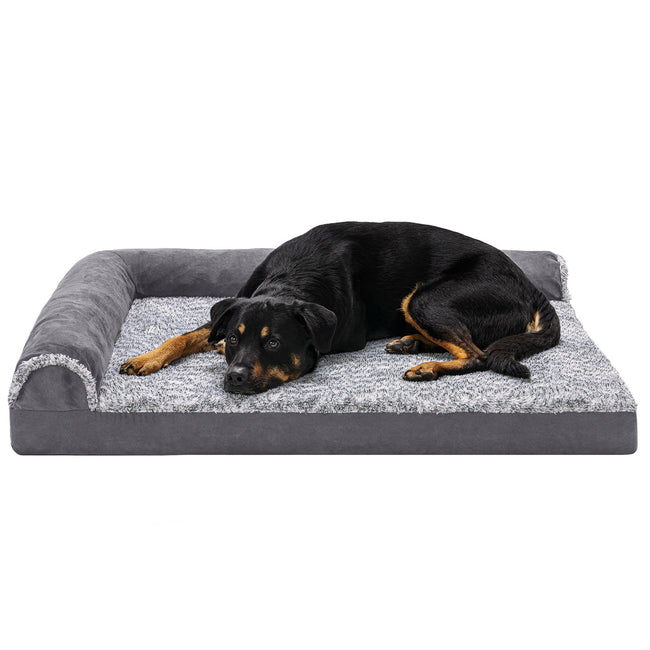 ROYALS RORE| Deluxe Chaise Lounge Dog Bed - Two-Tone Faux Fur & Suede