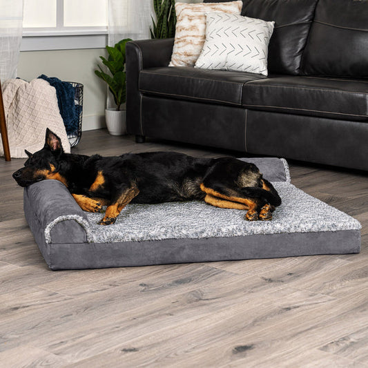 ROYALS RORE| Deluxe Chaise Lounge Dog Bed - Two-Tone Faux Fur & Suede