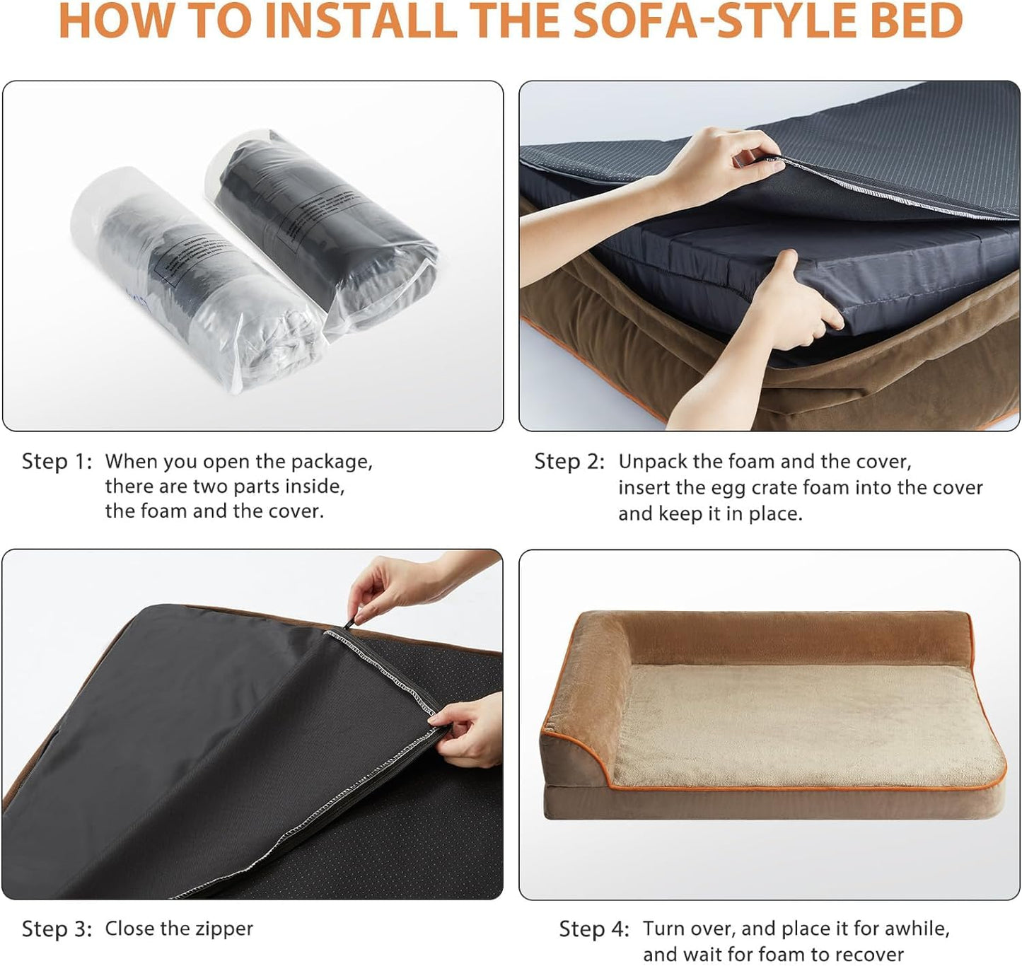 ROYALS RORE Dog Beds Memory Foam Orthopadic Xxl Bed Waterproof Layer For Labrador, Bulldog, Retriever, Poodle, Large Breed Dogbed 47X29X4 Bed,Brown