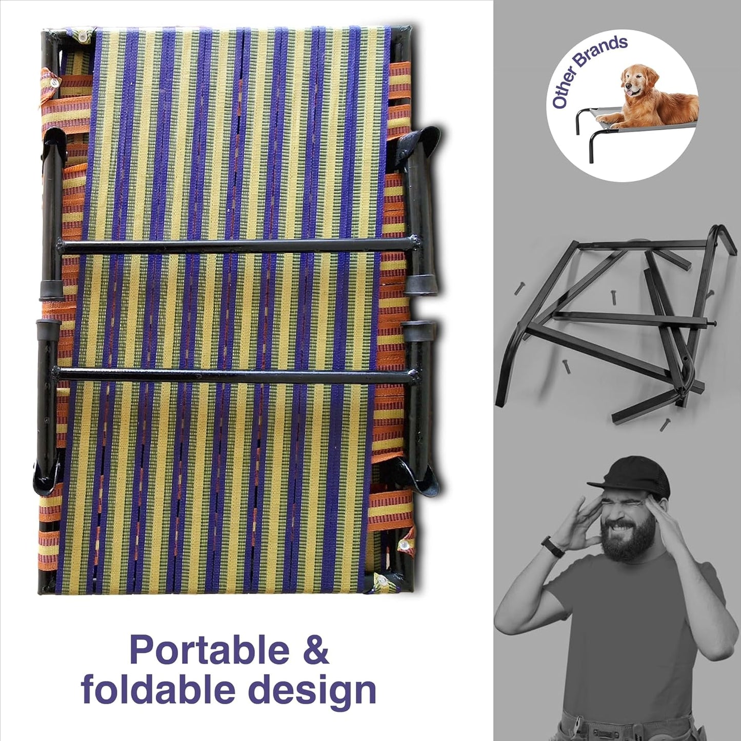 Royals Rore Leg Fold Pet Dog Bed Strong Quality Iron Frame With Strips Outdoor